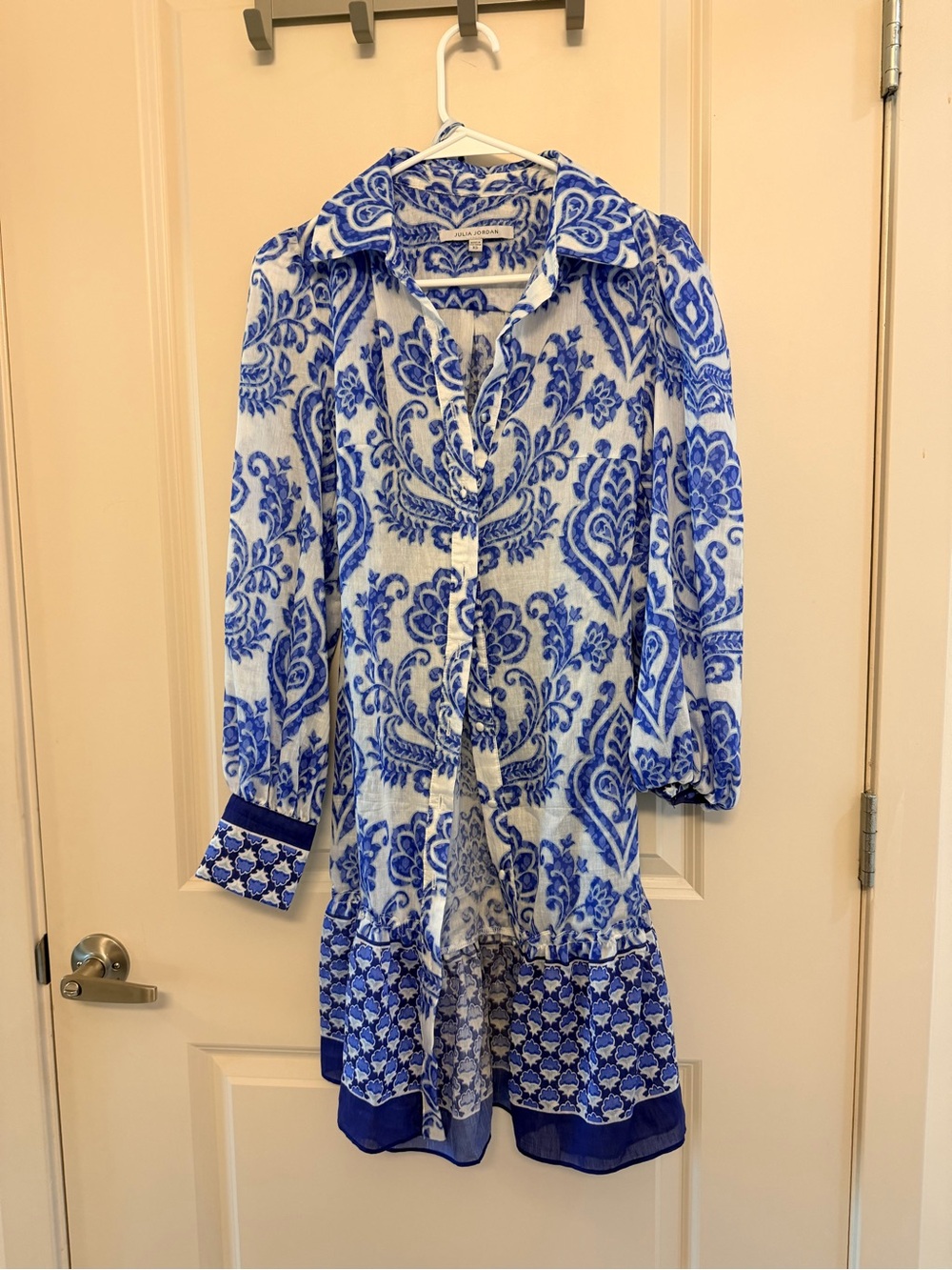 julia jordan Blue and White Printed Tunic Jacket